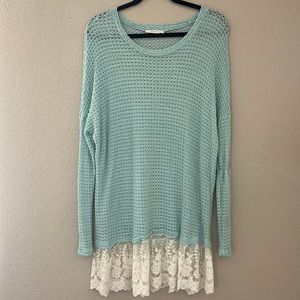 Oversized Tunic Sweater w/ Lace